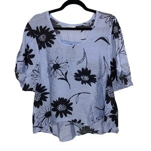 Habitat Top Womens Small Crinkle Blouse Shirt USA Lagenlook Minimalist Floral
